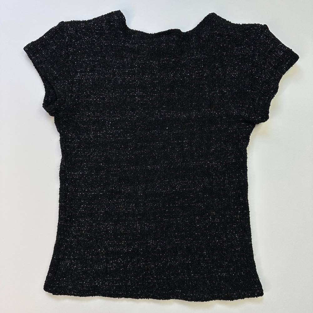 90s Rave Stretch Metallic Knit Top Black V Neck One Size Y2K Party Glam - Picture 4 of 8